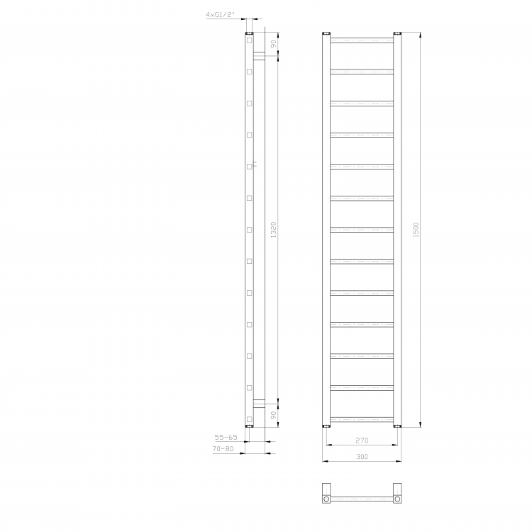 METRO LIGHT otopné těleso 300x1500 mm, bílá