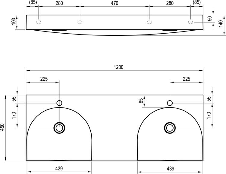 Dvojumyvadlo Lite 120, s otvory pro baterie, bez přepadu