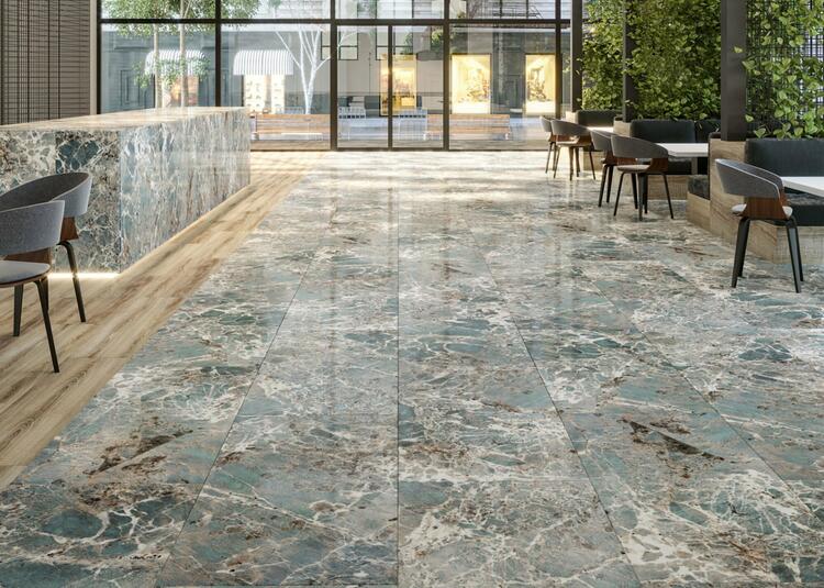 Velkoformátová dlažba imitace mramoru Firoza 60x120 cm lesklý povrch 1. jakost