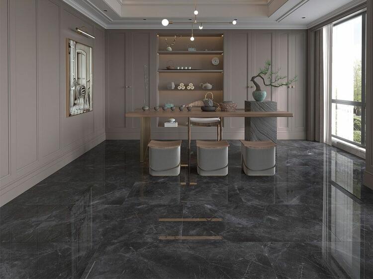Velkoformátová dlažba imitace mramoru Pulpis Nero 60x120 cm lesklý povrch 1. jakost
