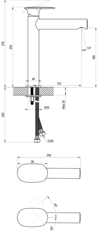SG 014.20BLM Umyvadlová stojánková baterie 255 mm bez výpusti, černá matná