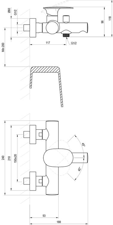 SG 022.10WHM Vanová nástěnná baterie bez sprchového setu, bílá matná