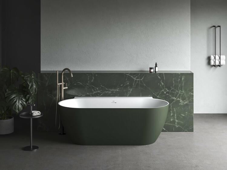 Vana Freedom Wall II Tec 170x87, volně stojící, Grey Green/bílá, krytka odtoku bílá/černá/chrom