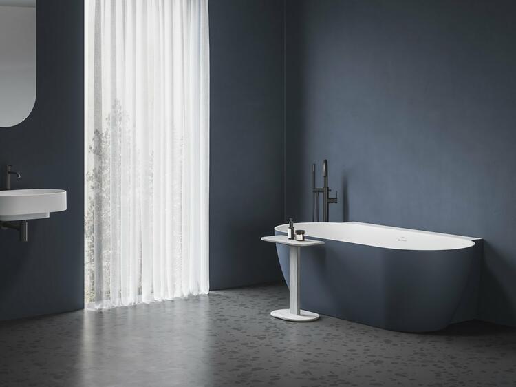 Vana Freedom Wall II Tec 170x87, volně stojící, Deepsea Blue/bílá, krytka odtoku bílá/černá/chrom