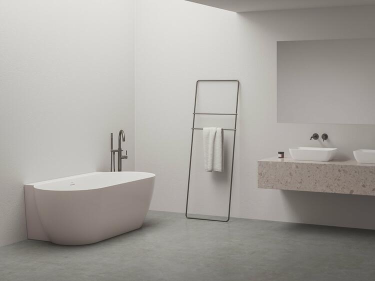 Vana Freedom Wall II Tec 170x87, volně stojící, Alabaster Pink/bílá, krytka odtoku bílá/černá/chrom