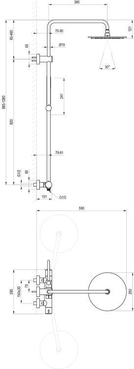 SG 091.20BLM Sprchový sloup s termostatickou baterií, posuvný, se sprchovým setem, černá matná