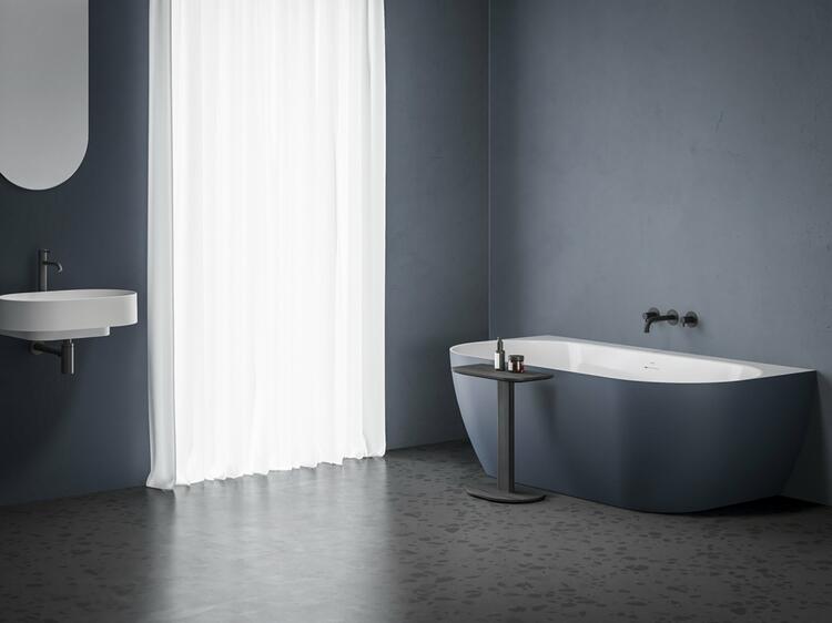 Vana Freedom Wall Tec 170x87, volně stojící, Deepsea Blue/bílá, krytka odtoku bílá/černá/chrom