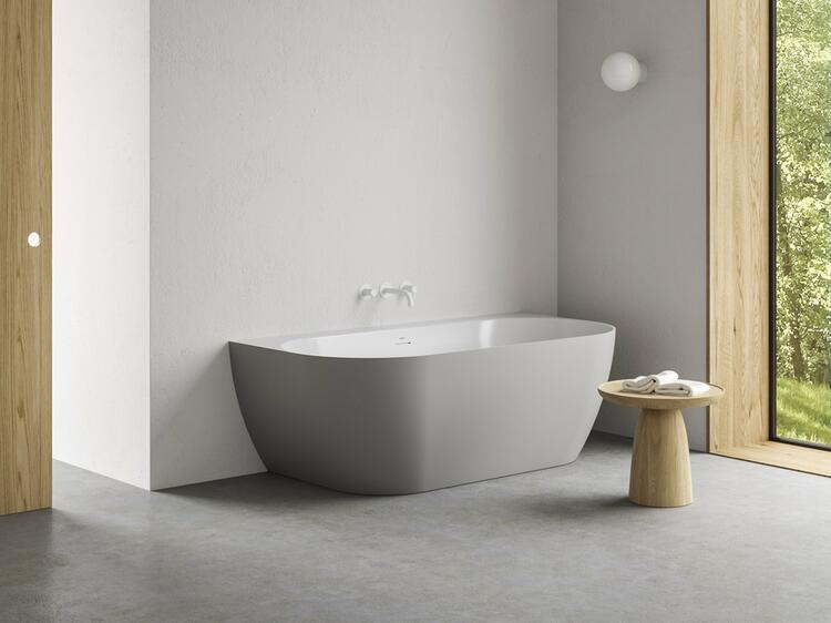 Vana Freedom Wall Tec 170x87, volně stojící, Smoke Grey/bílá, krytka odtoku bílá