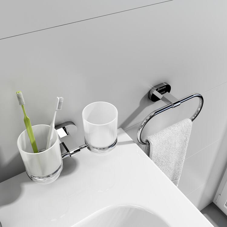 RAVAK-Chrome dvojdržák se dvěma pohárky (sklo) CR220.00 (X07P189)