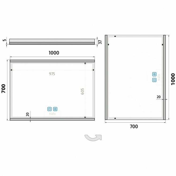 Bílé obdélníkové zrcadlo s LED osvětlením 100×70 cm – Nimco ZP 12004VX