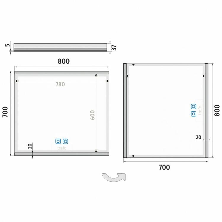 Bílé obdélníkové zrcadlo s LED osvětlením 80×70 cm – Nimco ZP 12003VX