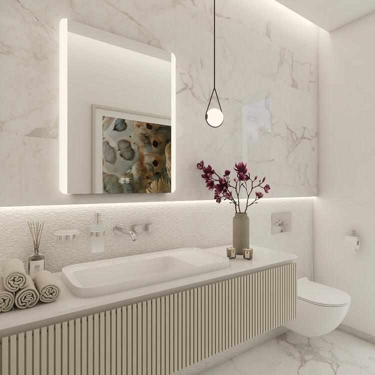Bílé obdélníkové zrcadlo s LED osvětlením 60×80 cm – Nimco  ZP 17002VX