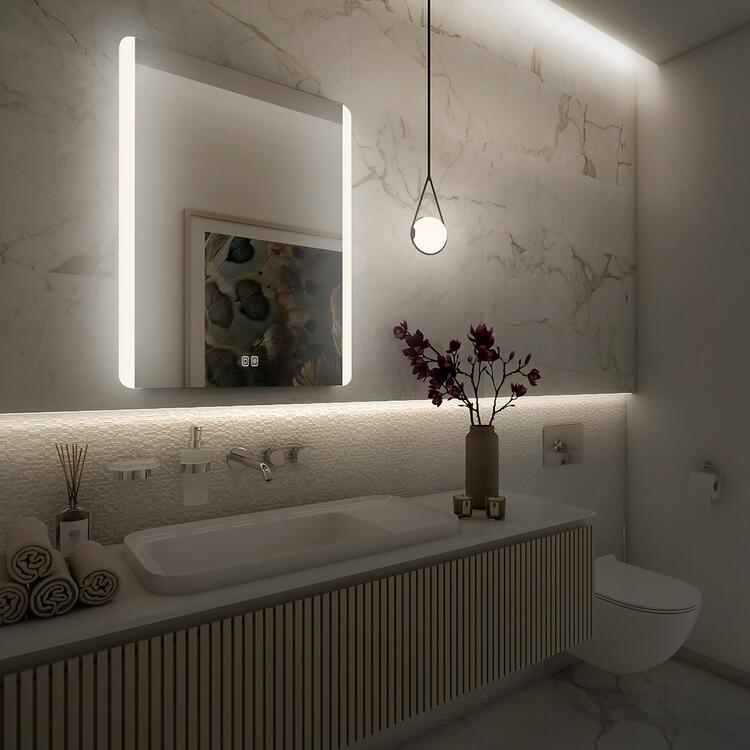 Bílé obdélníkové zrcadlo s LED osvětlením 60×80 cm – Nimco  ZP 17002VX