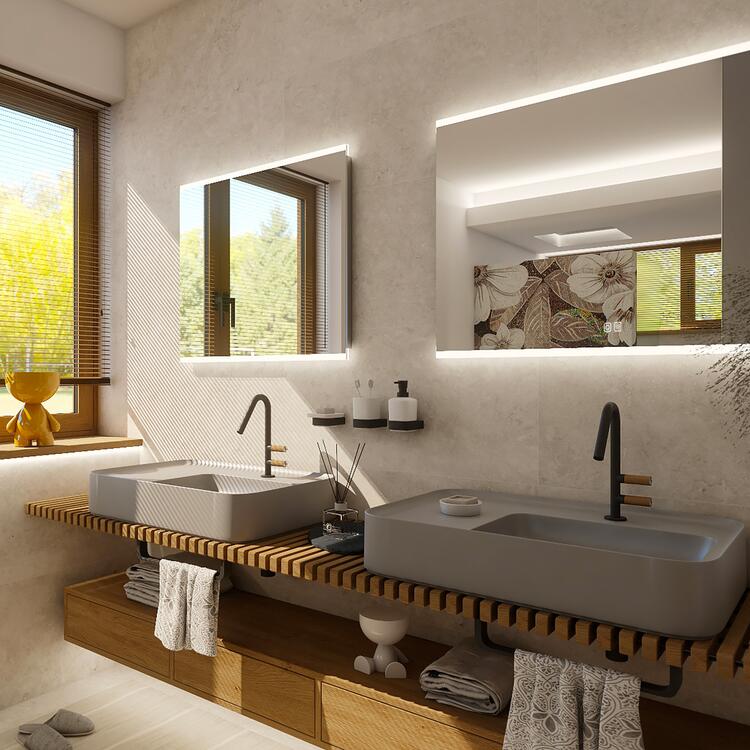 Bílé obdélníkové zrcadlo s LED osvětlením 90×70 cm – Nimco ZP 12019VX