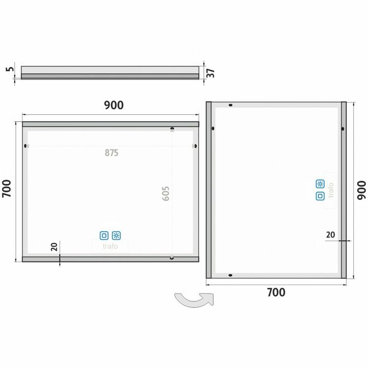 Bílé obdélníkové zrcadlo s LED osvětlením 90×70 cm – Nimco ZP 12019VX