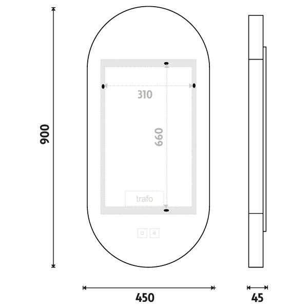 Bílé oválné zrcadlo s led osvětlením 45×90 cm – Nimco ZPB 32003LVX-05