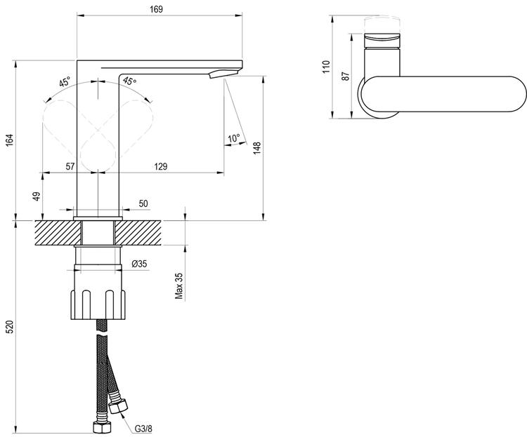 CR II 014.02CR Umyvadlová stojánková baterie 165 mm bez výpusti, chrom