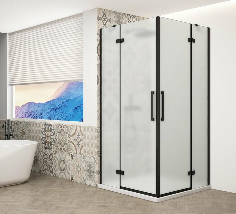 TRINITY BLACK čtvercový sprchový kout 1000x1000mm, rohový vstup, matné sklo