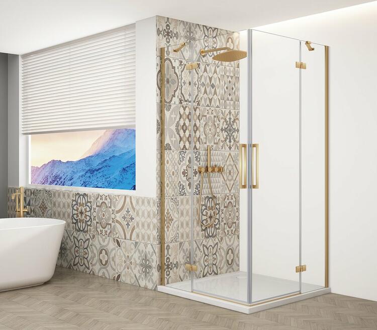 TRINITY GOLD MATT čtvercový sprchový kout 1100x1100mm, rohový vstup, čiré sklo