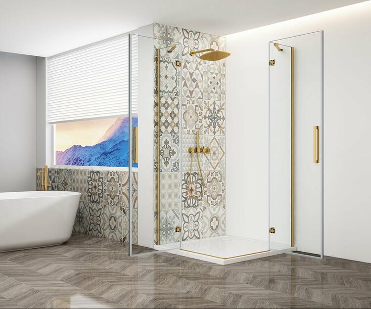 TRINITY GOLD MATT čtvercový sprchový kout 800x800mm, rohový vstup, čiré sklo
