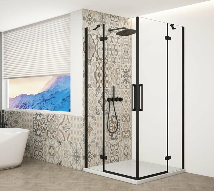 TRINITY BLACK čtvercový sprchový kout 900x900mm, rohový vstup, čiré sklo