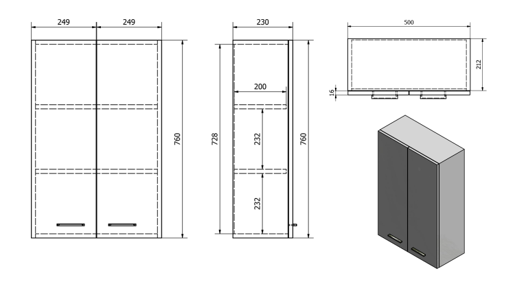 ZOJA/KERAMIA FRESH skříňka horní 50x76x23cm, dub platin