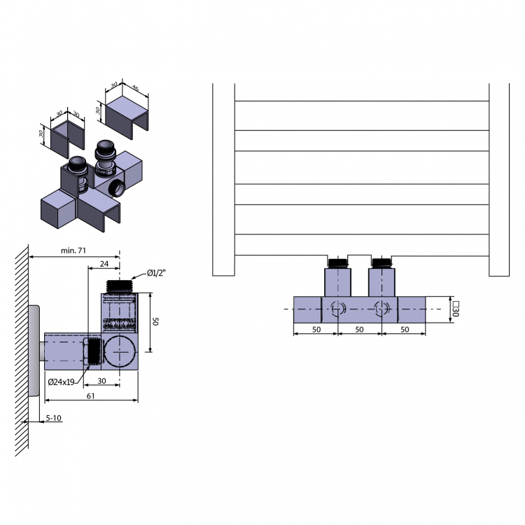 CUBE TWIN připojovací sada ventilů pro středové připojení, chrom