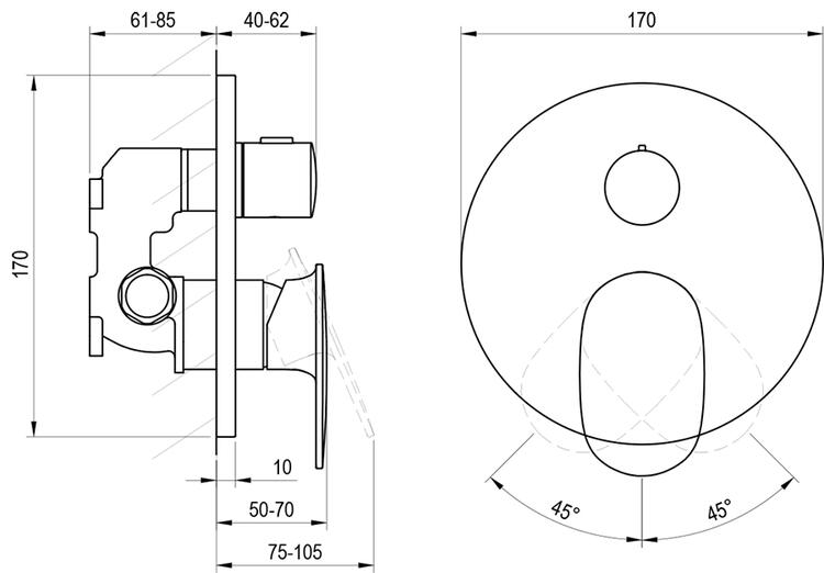 SG 065.00CR.O2.RB072 Podomítková baterie 2-cestná bez tělesa, chrom