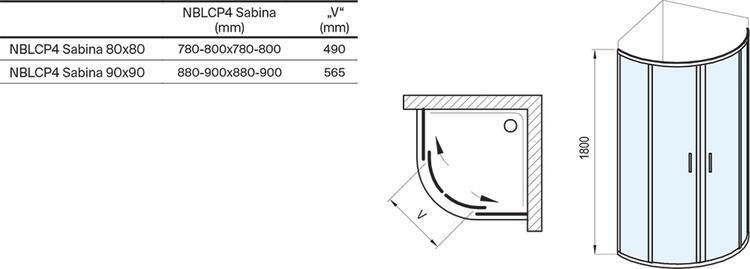 NBLCP4 Sabina 90x90, lesk+transparent