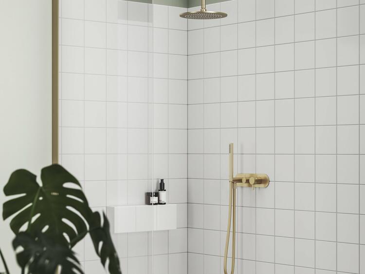 ES 065.60GLB.O2.RB07D.+S Podomítková baterie 2-cestná bez tělesa, se sprchovým setem, zlato kartáčované