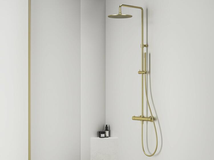 ES 091.60GLB Sprchový sloup s termostatickou baterií, posuvný, se sprchovým setem, zlato kartáčované