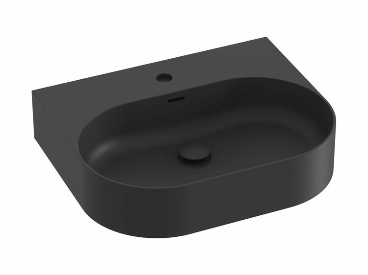 Umyvadlo Ceramic Slim Wall O 55 N, s otvorem pro baterii, s přepadem, černá matná