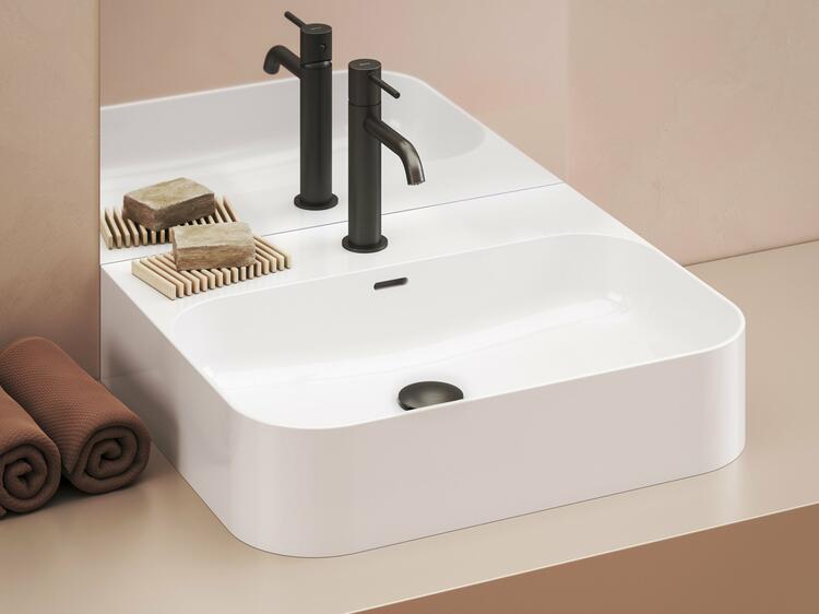 Umyvadlo Ceramic Slim Wall R 55 N, s otvorem pro baterii, s přepadem, bílá