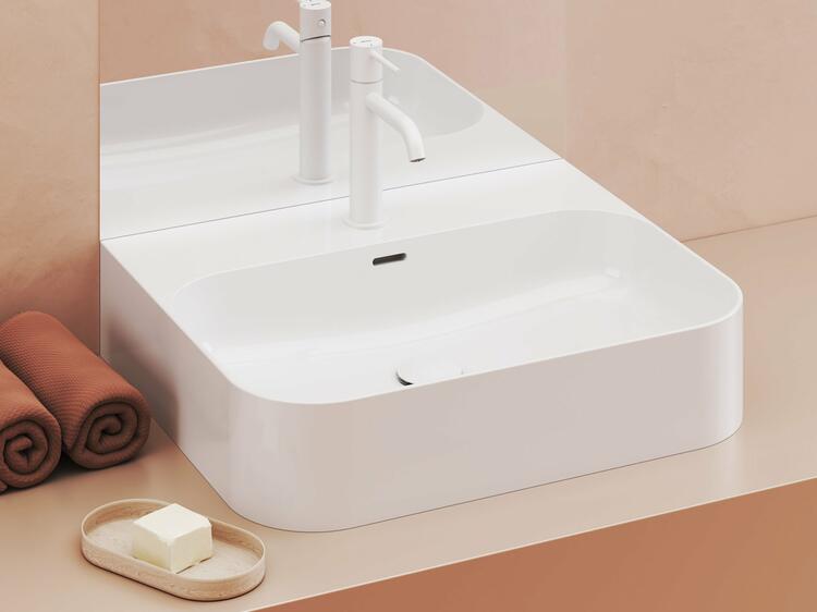 Umyvadlo Ceramic Slim Wall R 55 N, s otvorem pro baterii, s přepadem, bílá