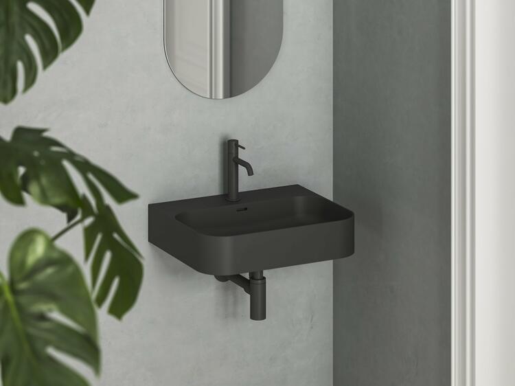 Umyvadlo Ceramic Slim Wall R 55 N, s otvorem pro baterii, s přepadem, černá matná