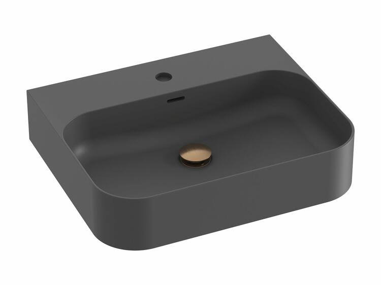 Umyvadlo Ceramic Slim Wall R 55 N, s otvorem pro baterii, s přepadem, antracit