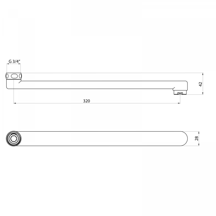 Výtokové ramínko k baterii, 320mm, ploché, černá mat