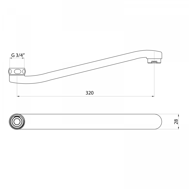 Výtokové ramínko k baterii, 320mm, ploché zvýšené, chrom