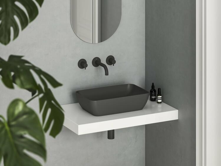 Umyvadlo Uni Slim R 50, bez otvoru pro baterii, bez přepadu, antracit