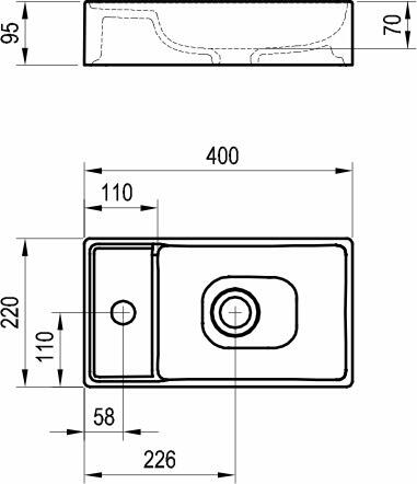 Umývátko Veda Slim 40, s otvorem pro baterii, bez přepadu, černá matná