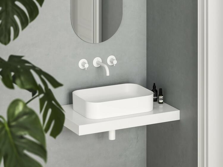 Umyvadlo Ceramic Slim R 55, bez otvoru pro baterii, bez přepadu, bílá matná