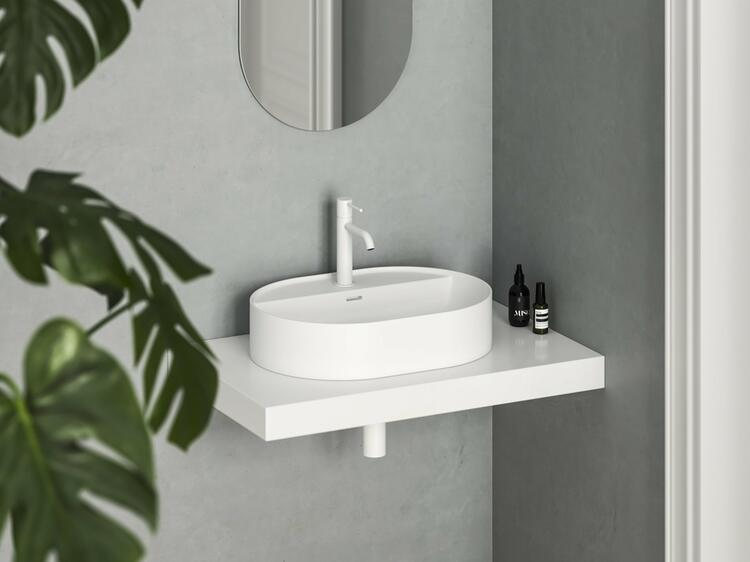 Umyvadlo Ceramic Slim Shelf O 55, s otvorem pro baterii, s přepadem, bílá matná