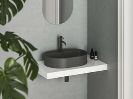 Umyvadlo Ceramic Slim Shelf O 55, s otvorem pro baterii, s přepadem, antracit | Více -