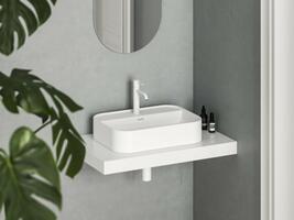Umyvadlo Ceramic Slim Shelf R 55, s otvorem pro baterii, s přepadem, bílá matná | Více -