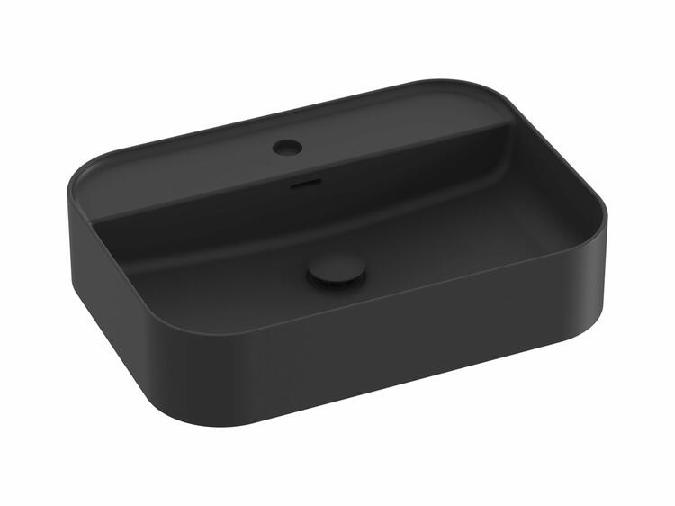 Umyvadlo Ceramic Slim Shelf R 55, s otvorem pro baterii, s přepadem, černá matná