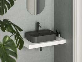 Umyvadlo Ceramic Slim Shelf R 55, s otvorem pro baterii, s přepadem, antracit | Více -