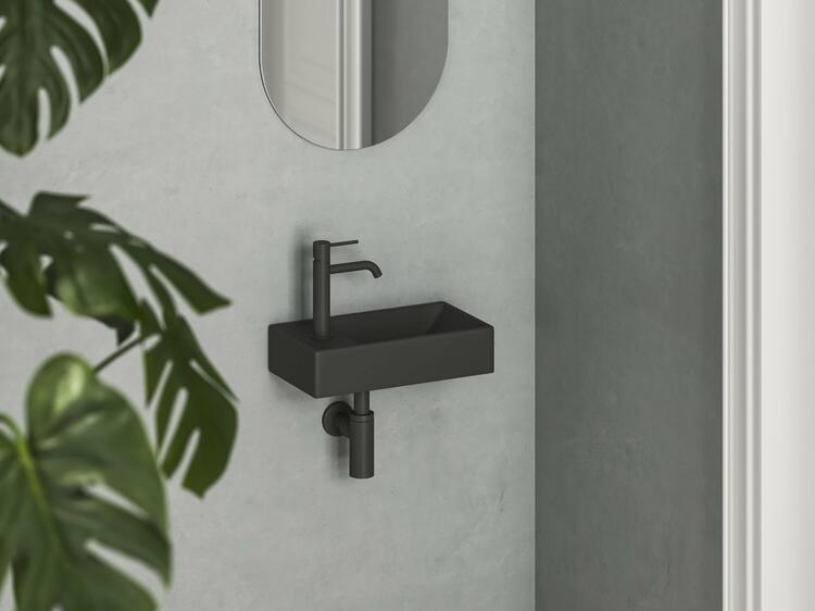 Umývátko Veda Wall 40 L, s otvorem pro baterii, bez přepadu, černá matná