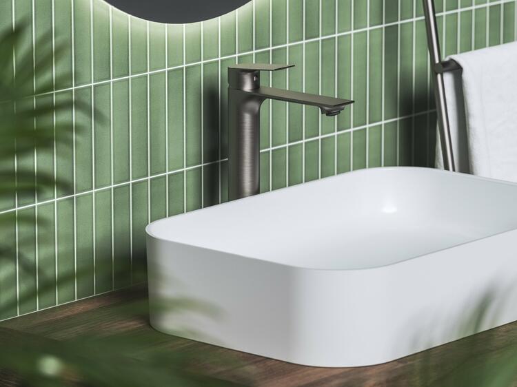 PN 015.20GB Umyvadlová stojánková baterie 300 mm bez výpusti, grafit kartáčovaný