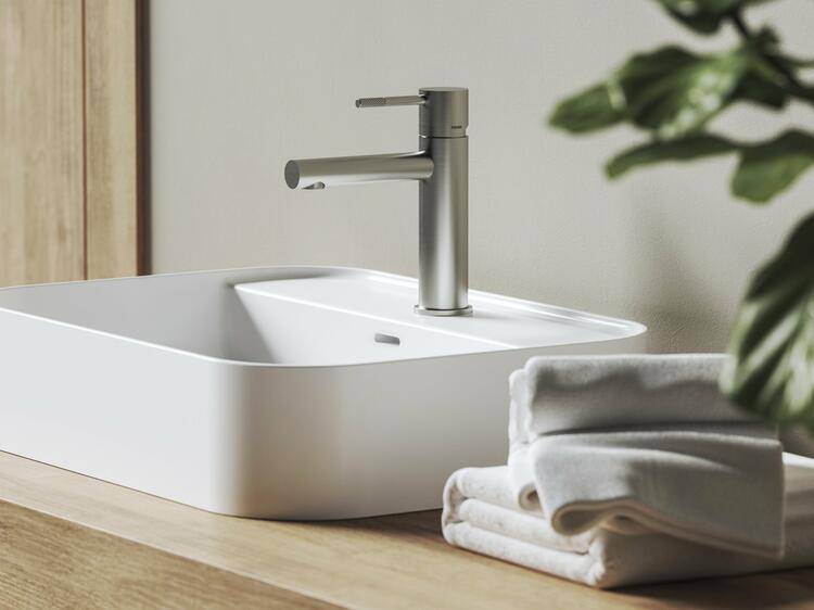 NX 014.30SSB Umyvadlová stojánková baterie 190 mm, bez výpusti, nerez kartáčovaná