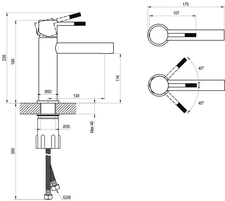 NX 014.20BLM Umyvadlová stojánková baterie 190 mm, bez výpusti, černá matná